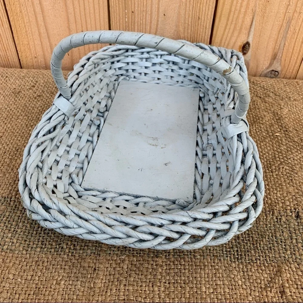 Cute Small Vintage Soft Blue / Gray Farm Basket Bathroom Kitchen